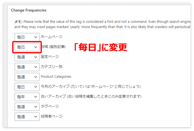 投稿（個別記事）を「毎日」に変更