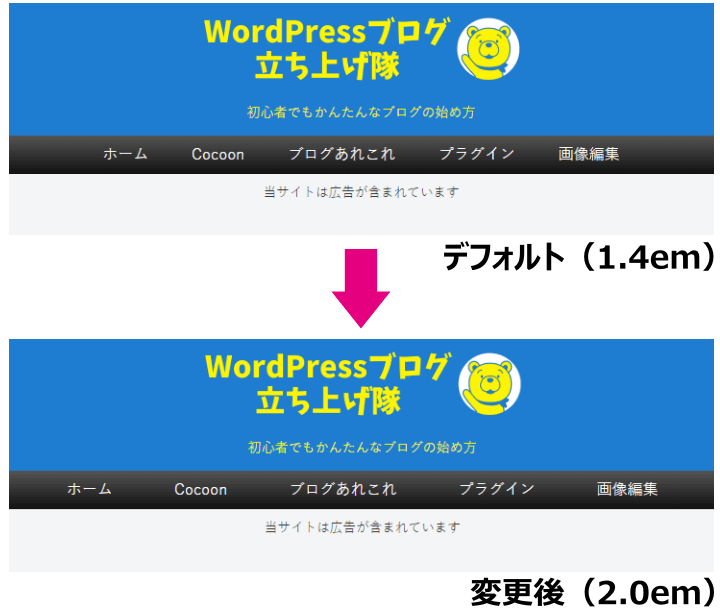 メニュー項目の左右の余白を1.4emから2.0emへ変更