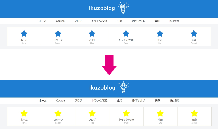 アイコンの色を黄色に変えたボックスメニュー