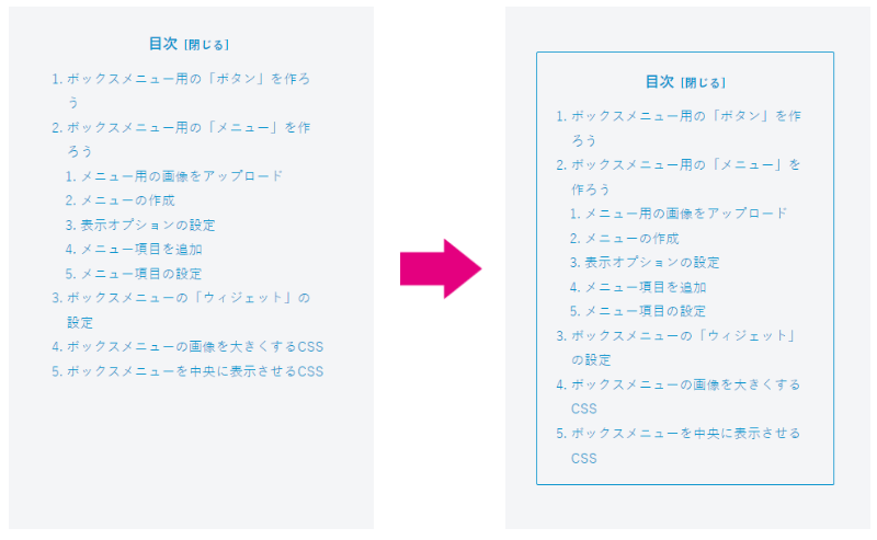 サイドバーの目次を枠線で囲んだ